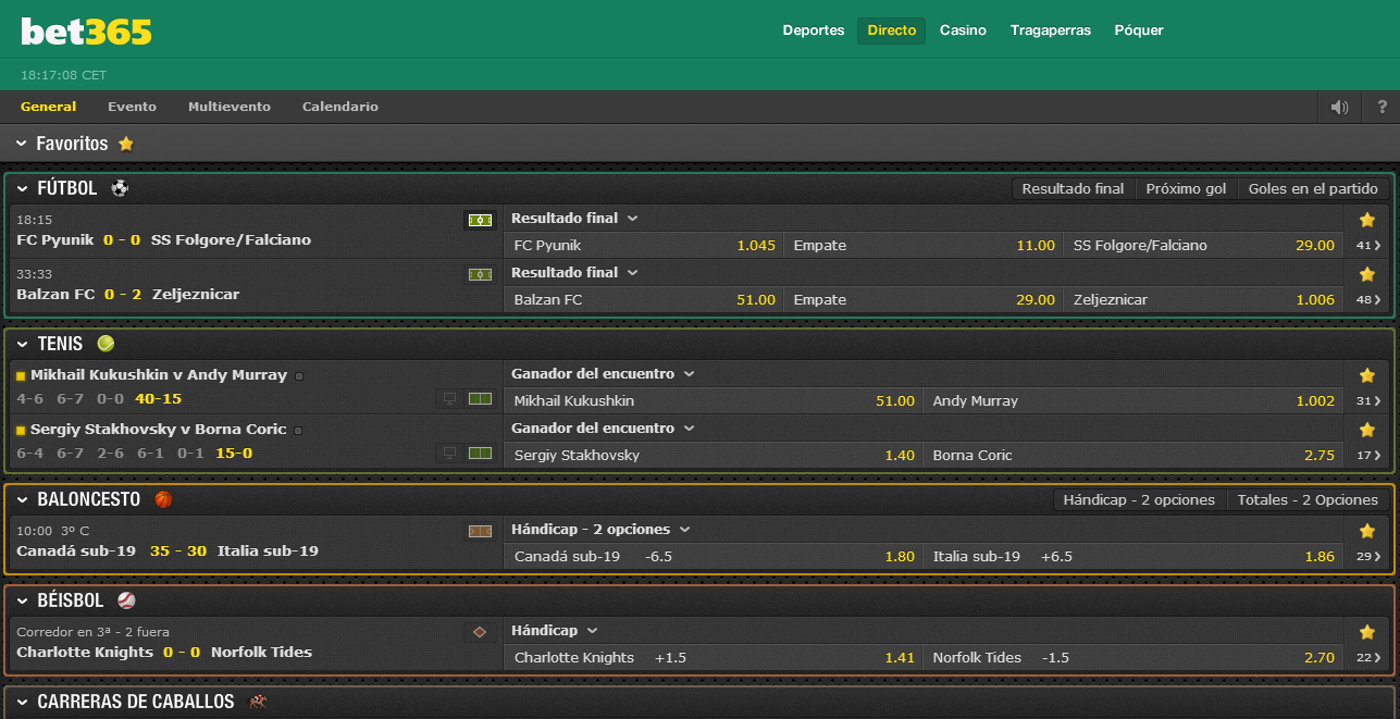 Apostar en directo bet365 en directo