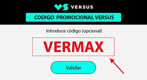 codigo promocional versus vermax registro